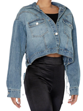 Load image into Gallery viewer, Knot Your Average Fringe Denim Jacket