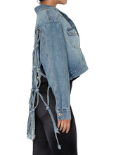 Load image into Gallery viewer, Knot Your Average Fringe Denim Jacket